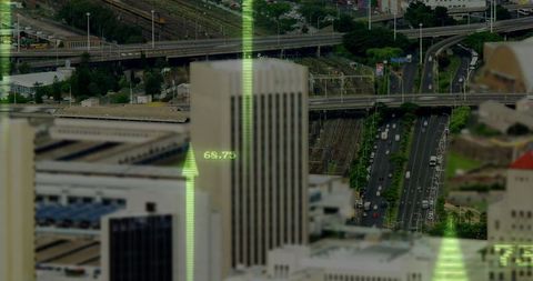 Digital Finance Interface Overlay on Modern Cityscape