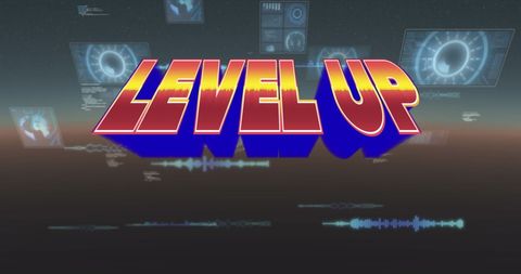 Level up digital abstract interface with data screens