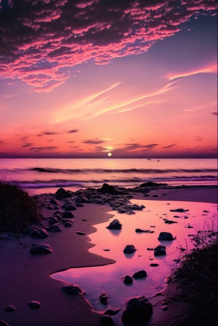 Majestic Sunset Over Ocean with Reflective Shore - Download Free Stock Images Pikwizard.com