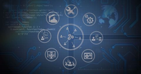 Global Network Technology Icons with Data Processing Overlay - Download Free Stock Images Pikwizard.com