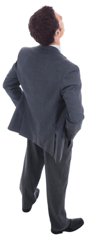 Transparent Businessman Standing Hands on Hips Confident Stance