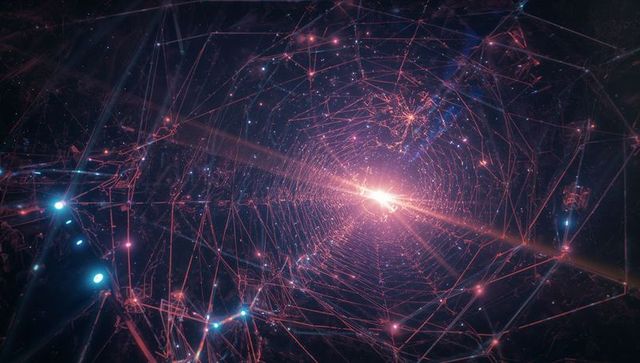 Futuristic Cyber Tunnel with Glowing Nodes and Network Lines