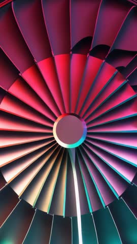 Rotating Futuristic Turbine Rotor Cycling Neon Colors Vertical 3D Animation Loop