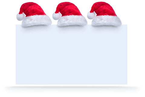 Santa claus hats decorating blank board on transparent background