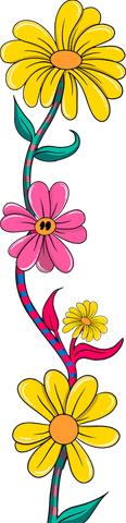 Colorful stylized daisy vine on transparent background