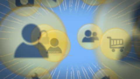 Digital Icons and Data Visualization on Blue Background