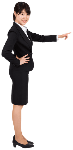 Transparent Asian Businesswoman Pointing Forward on White Background