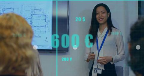 International business team with financial analytics overlay