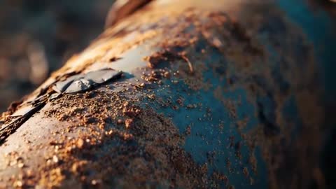 Rusty Pipeline with Circular Plate in Forest Environment