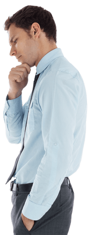 Transparent Side View Thoughtful Businessman Placing Hand on Chin