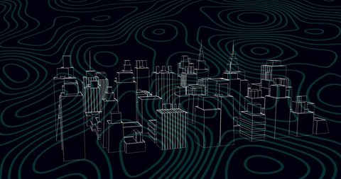 Virtual metaverse cityscape with dynamic isohypses