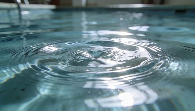 Sunlit Pool Water Ripples Creating Concentric Circles and Shimmering Surface Reflections