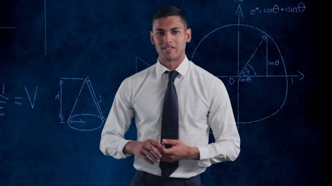Businessman in Front of Digital Math Graphics
