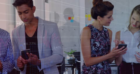 Business Team Analyzing Mobile Date with Digital Overlay