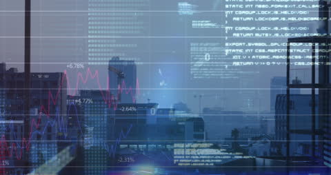 Financial Data Processing Graph Over Cityscape
