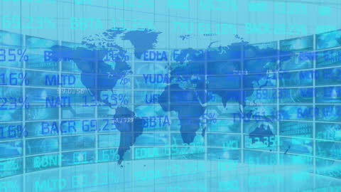 Global Financial Data Processing Overlaying World Map