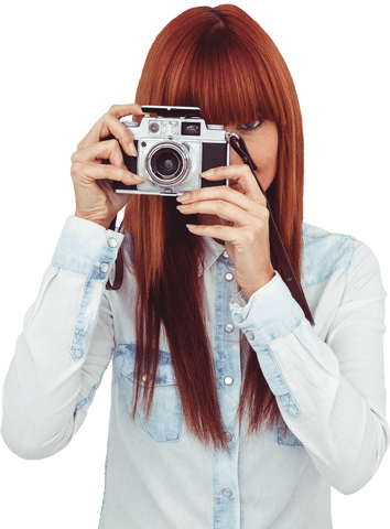 Hipster Woman with Transparent Background Photographing with Vintage Camera