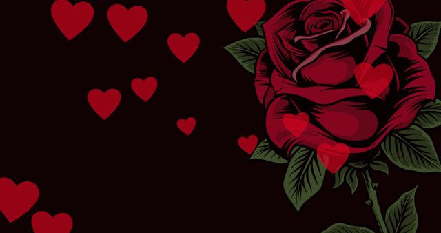 Romantic Rose with Floating Hearts on Black Background - Download Free Stock Images Pikwizard.com