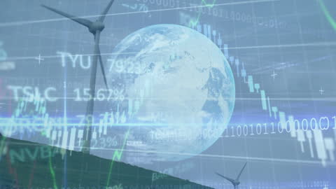 Global Finance and Sustainability Theme with Wind Turbines