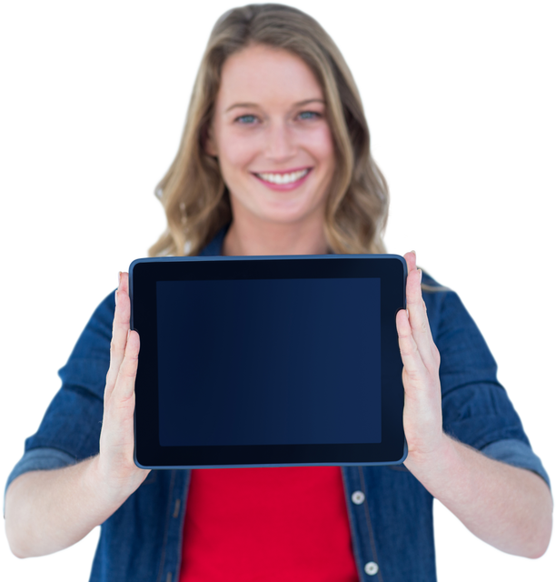 Transparent Smiling Woman Holding Transparent Tablet - Download Free Stock Videos Pikwizard.com