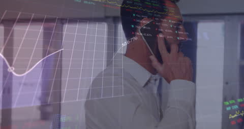 Businessman on Smartphone Analyzing Financial Charts