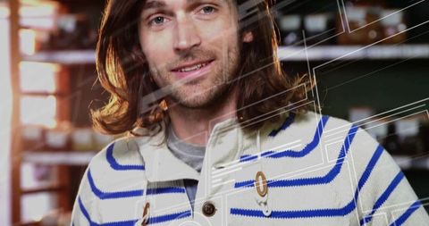 Innovative Professional in Studio with Blueprint Overlay