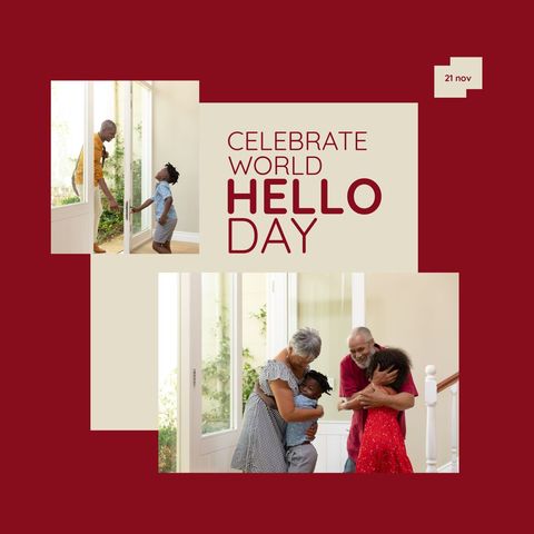 Diverse family embracing in celebration of world hello day
