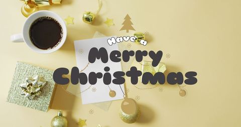 Festive christmas greeting with coffee and decorations