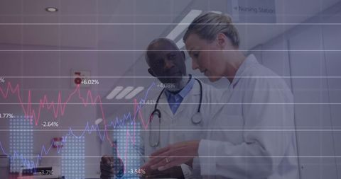 Doctors Analyzing Data and X-rays with Overlaying Financial Graphs - Download Free Stock Images Pikwizard.com