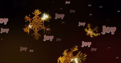 Golden 3d snowflake floating with joy text on dark gradient