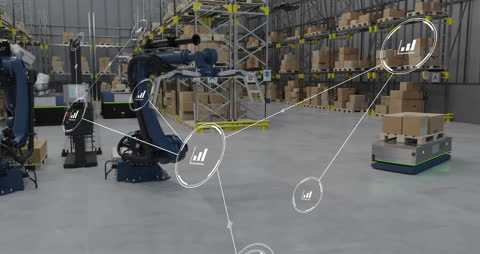 Futuristic Robotics Automation in Warehouse Network Concept