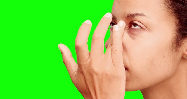 Woman Touching Nose, Green Screen Background, Close-Up - Download Free Stock Images Pikwizard.com