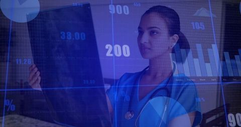 Healthcare Professional Analyzing Radiograph with Digital Data Overlays