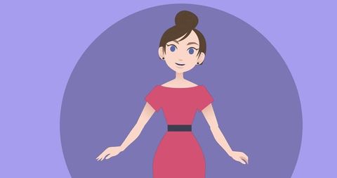 Animated Businesswoman Giving Presentation on Purple Backdrop