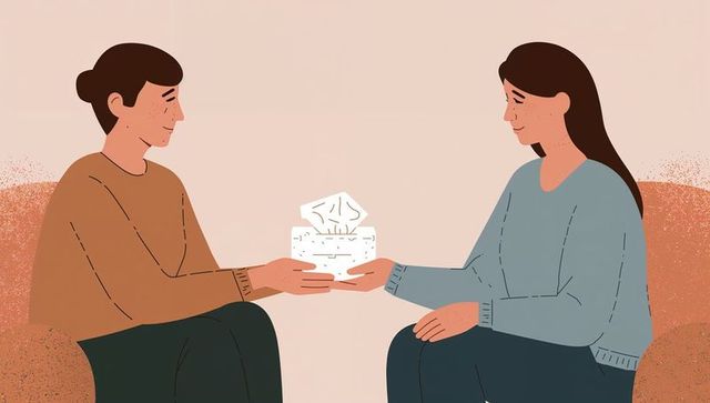 Couple Exchanging Small White Gift Box While Sitting on Armchairs in Pastel Minimalist Living Room