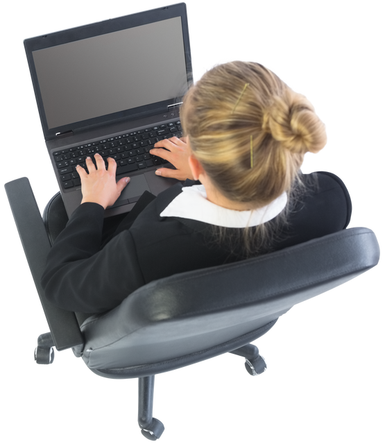 Transparent Top View of Businesswoman with Blonde Hair Using Laptop on Swivel Chair - Download Free Stock Videos Pikwizard.com