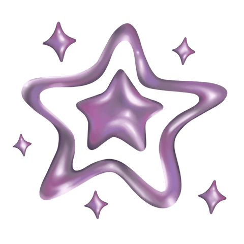 3D Metallic Purple Star on Transparent Background with Sparkles