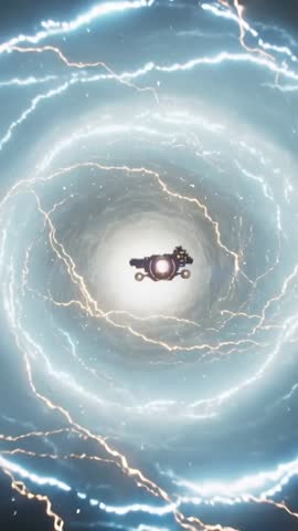 Spaceship Entering Pulsing Electrified Vortex Portal Neon Space Vertical Video