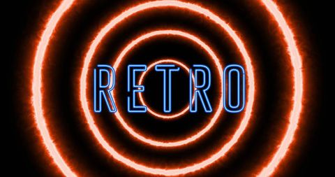 Vibrant Neon Retro Text Over Electrifying Circles