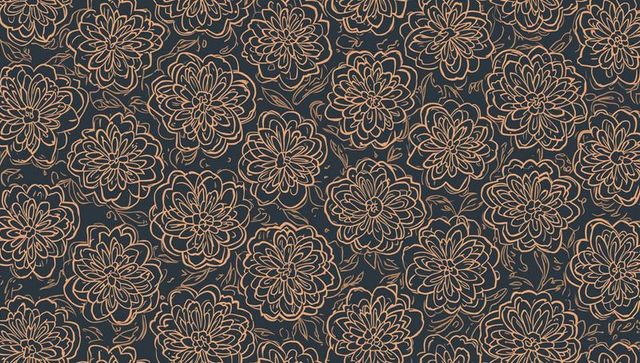 Seamless floral pattern with beige linework on dark slate background for wallpaper
