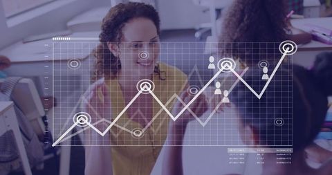 Teacher engaging students with digital learning and modern graph analysis