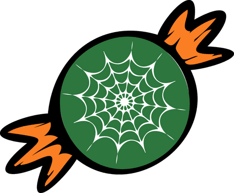 Transparent candy green wrapper with spiderweb and orange flares