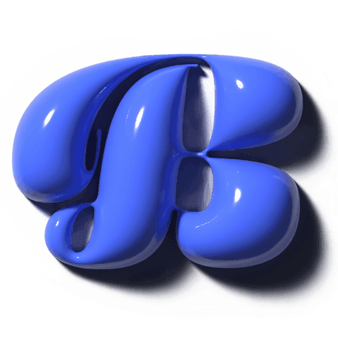 Glossy cobalt-blue 3d letter b on transparent base with sculptural lobes and shine