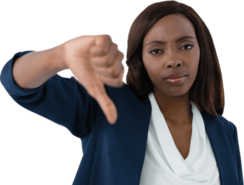 Confident businesswoman making thumbs down transparent gesture