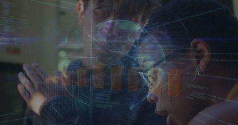 Innovative Team Examining Futuristic Hologram in Lab