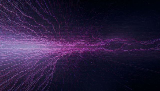 Neon Purple Digital Light Trails in Futuristic Space