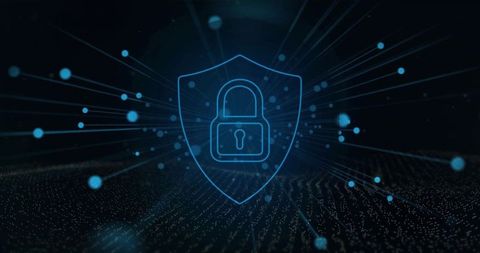 Cybersecurity Padlock Shield in Digital Network Space