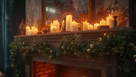 Cozy Holiday Mantel with Candles and Garland in Rustic Room