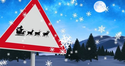Festive Christmas Warning Sign with Santa and Reindeer Silhouette - Download Free Stock Images Pikwizard.com