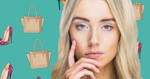 Woman Contemplating Fashion Choices with Stylish Background